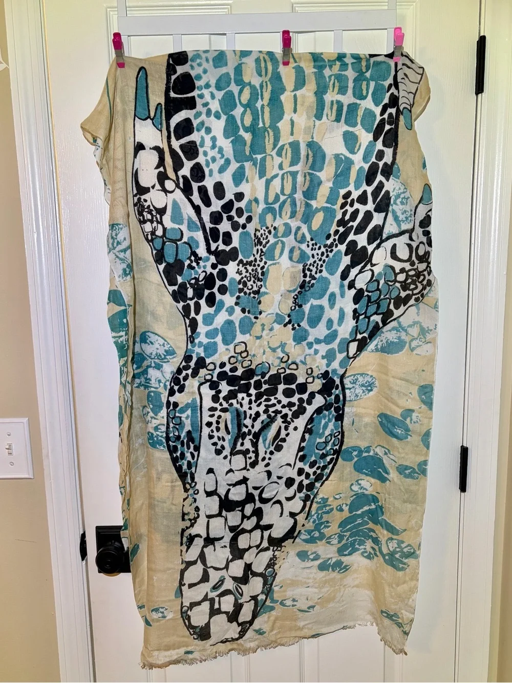 27” X 83” Blue and Cream Alligator Crocodile Print Wrap Sarong Pareo Scarf. OS